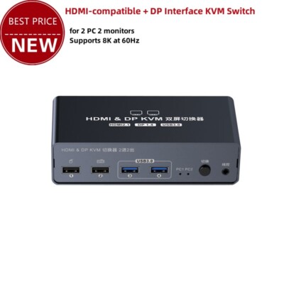 VPFET HDMI-compatible+DP Interface KVM Switch Double Display 8K 60Hz UHD Switch