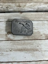 Vintage Pewter Belt Buckle REMINGTON Shotgun "First in the Field" HUNTING Fowl