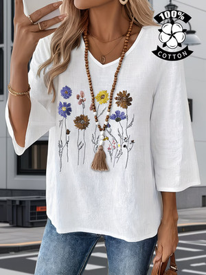 Women Tunic, Summer Fashion Travel Outfit All-Easy Elegant Embroidered Blouse Size: L
