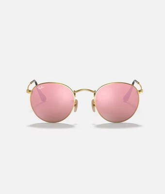 Ray-Ban Gold Frame with Pink Round Flat Lenses Sunglasses RB3447