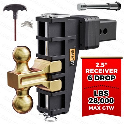 2.5'' Receiver 6'' Drop Rise Adjustable Trailer Hitch Truck Boat W/Lock 28000lb