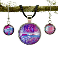 Pendant Necklace & Earring Set Handmade "Mystical Vortex" Silver Bezel