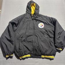 Vintage Pittsburgh Steelers Puffer Jacket Mens XL Black Football Logo 7 90s