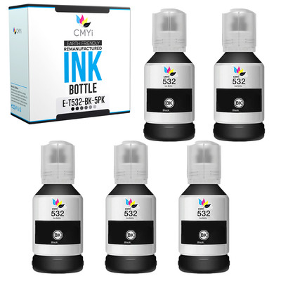 5-Pack Compatible Epson 532 Black Ink Bottle for Workforce ST-M1000 ST-M3000