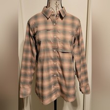 REI Co-Op Womens Sahara Thermal Button Down Shirt Sz Med Pink Blue Gray