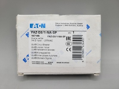 NEW EATON FAZ-D3/1-NA-SP MINIATURE CIRCUIT BREAKER 3 AMP 1 POLE DIN RAIL