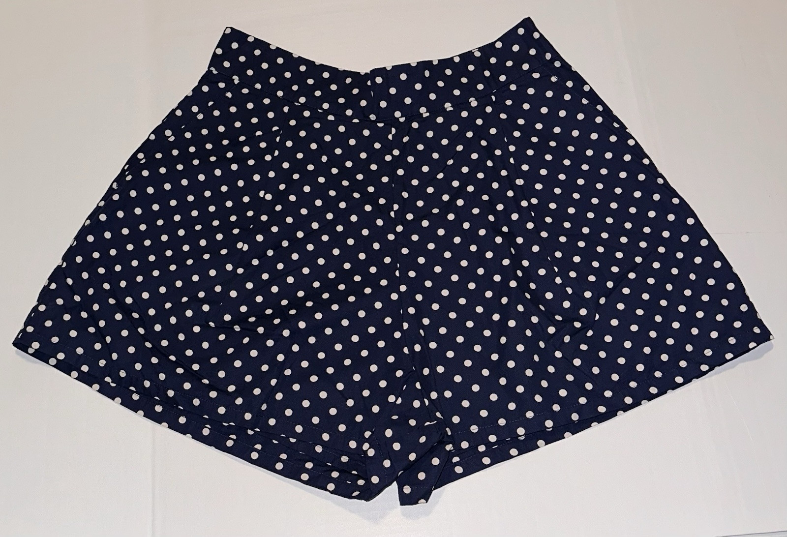 We Wore What Shorts Large L Dark Blue Polka Dot Flat Front Side Zip LAST PAIR!