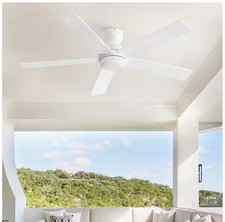 48 in. Indoor 6-Speed Flush Mount Ceiling Fan in White/Original Wood with Remote