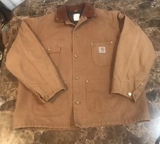 Vintage Carhartt Brown Blanket Lined Barn Chore Button Jacket Size 3XL