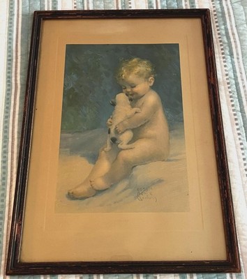 Antique Bessie Pease Gutmann  Chums  Rare Lithograph Toddler & Puppy #663