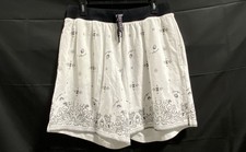 Savage X Fenty Men's Paisley Cotton Terry Shorts White Black Logo Sz L NWT