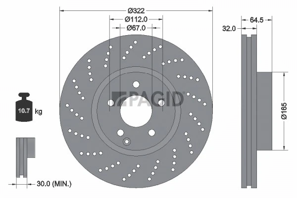 2x PAGID Disque Aéré Internement Perforé Ø322mm pour Mercedes-Benz - Photo 1/1