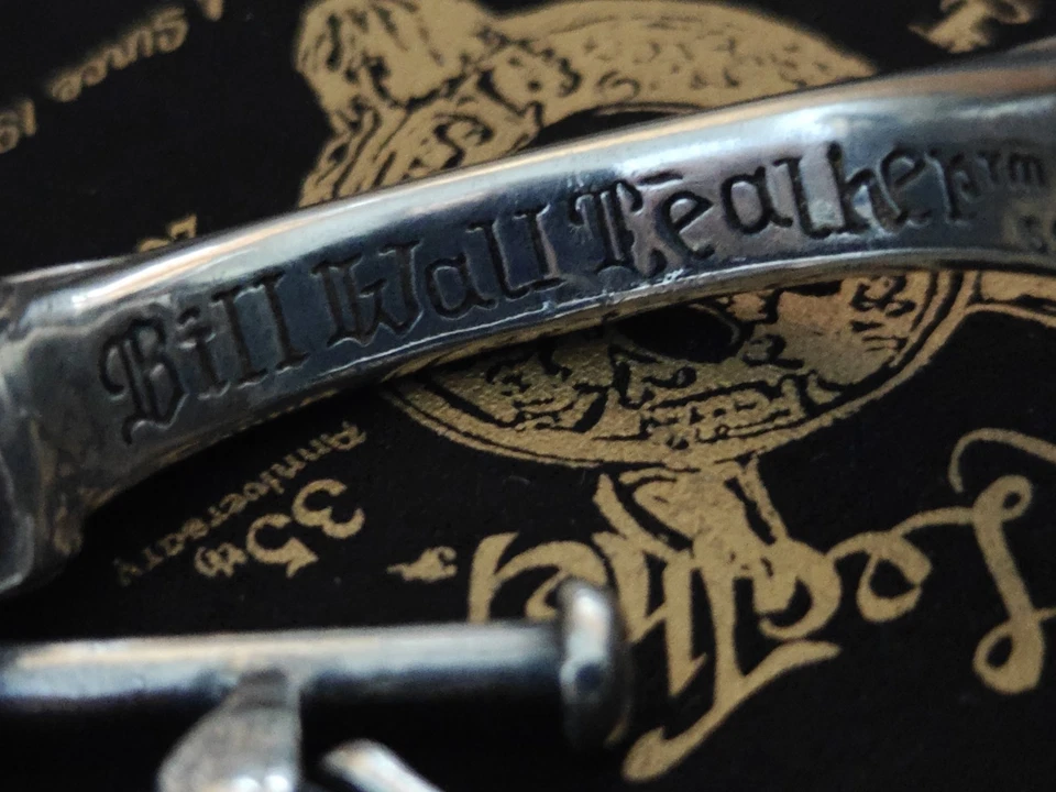 Brazalete de palanca de plata esterlina con eslabones de onda articulados en U de cuero de pared BWL Bill Foto 4 de 4