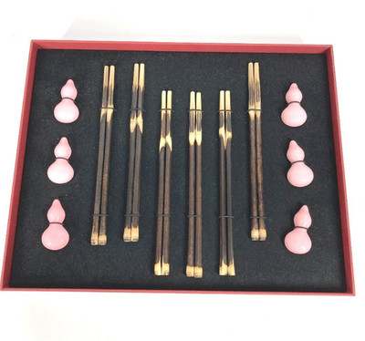 Richard Mille x Shang Xia  Brown Chopsticks Set 6 Pairs with Rests Luxury Pink
