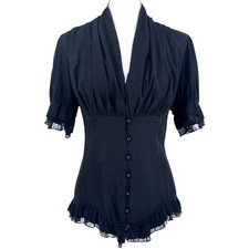 Scarlet Darkness Womens Top Size XL Black Lace Ruffle Trim Lace Up Back Corset