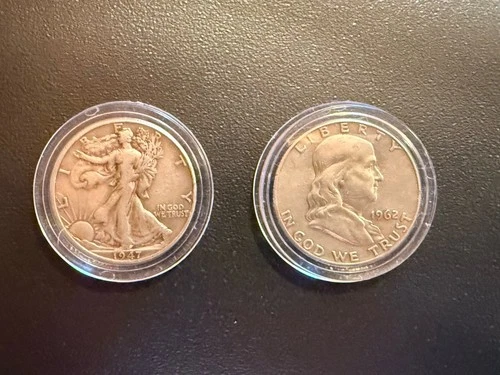 1947 Walking Liberty Half Dollar (P) & 1962 Franklin Half Dollar (D)