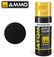 AMM-20163 Ammo By Mig Jimenez Atom: Matt Black Acrylic Paint 20ml Bottle