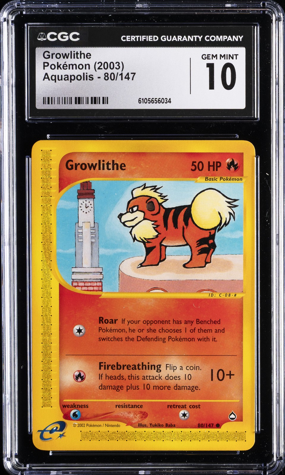 2003 POKEMON AQUAPOLIS #80 GROWLITHE CGC 10 GEM MINT