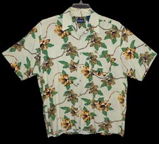 Sz XL Puritan Hawaiian Aloha Shirt Tropical Floral Lite Green Multi Rayon