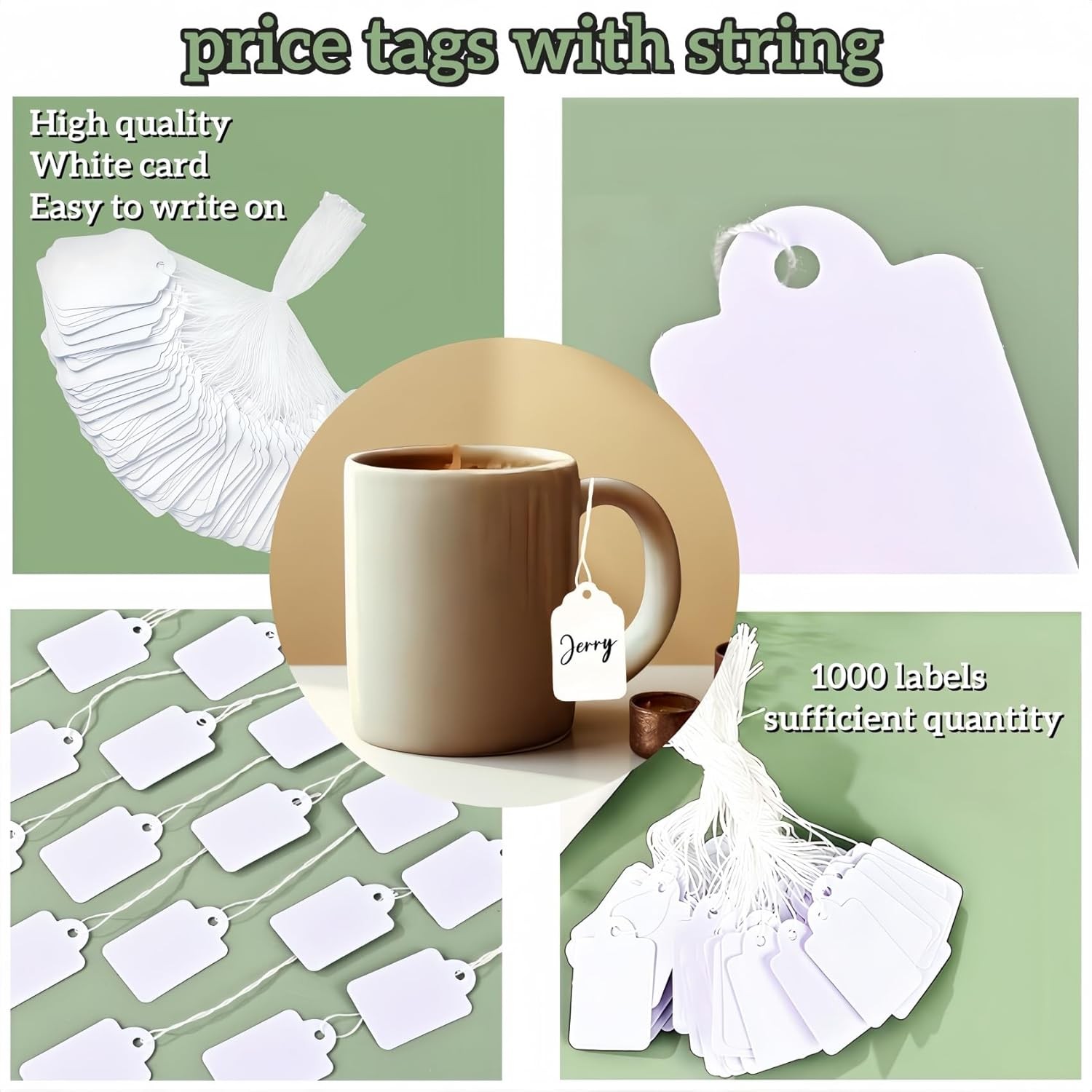 1000 Garage Sale Price Tags Size #5 White Merchandise Hang String Strung Garment