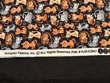Vtg Black Cat Fabric Smiling Kitty Happy Orange Brown Gray 2 Pcs Of 46  x 35  