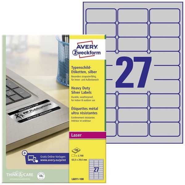 2700Er Multipack Avery-Zweckform L6011-100 Typenschild-Etiketten 63.5 X 29.6 Mm-image
