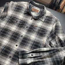 Orvis Flannel Shirt Jacket Mens XL Blue Plaid Button Front Heavyweight Shacket