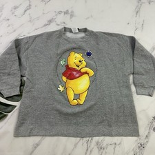 Disney Womens Vintage Y2k Winnie The Pooh Sweatshirt Size L Graphic Print Gray