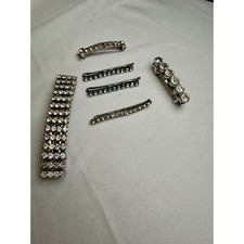 Vintage Rhinestone Hair Clip Barrette Set Silver Tone Aurora Borealis 6pc Lot