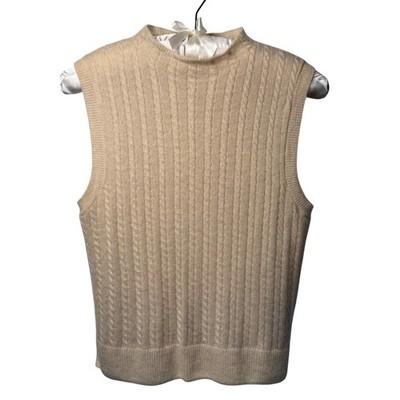 House of Harlow 1960 100% Cashmere Sleeveless Vest Beige L Semi Sheer Luxury