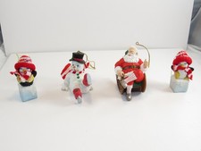 1997 Santa Snowman Penguin Christmas Ornament Set Hand-Painted 3-4 Inch