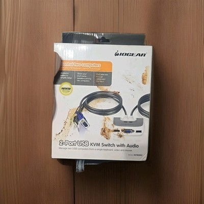 IOGEAR | 2-Port USB KVM Switch | Box Audio Molded-in Cables | Hot Key | GCS632U