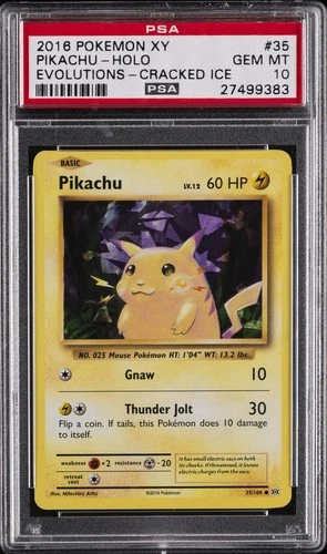 2016 POKEMON XY EVOLUTIONS CRACKED ICE #35 PIKACHU-HOLO PSA 10