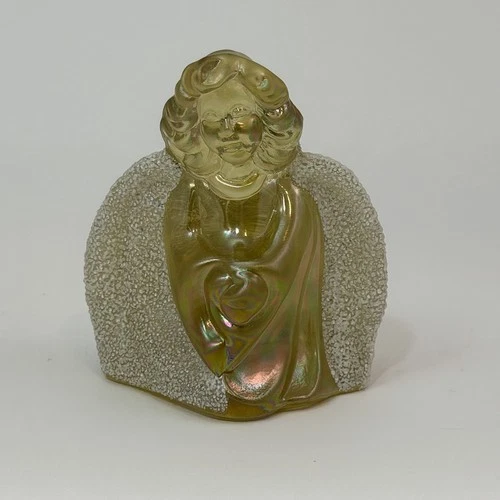 Vintage Fenton Glass Amber Angel Figurine Paperweight W/ Frosted Wings 3.5”