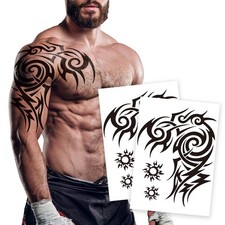 2 Sheets Large Totem Temporary Tattoos for Men and Women Waterproof Full Arm Fak