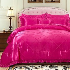 Ropa de cama_Dreamer Juego de edredón de satén Juego de sábanas Queen Seda Como Beige Juego de ropa de cama