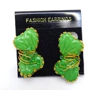 Vtg. "HOBÉ" Green Glass Butterfly Costume Jewelry Earrings - 06