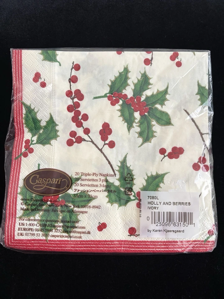 "Servilletas de Navidad Caspari de acebo y bayas 20 unidades se abre a 13"" cuadradas" Foto 2 de 2