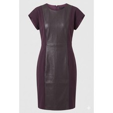 Ann Taylor Brown Faux Leather Mixed Media Sheath Dress Cap Sleeve 6 NEW