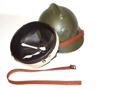 Leather brown liner helmet Adrian 26, chinstrap WW2