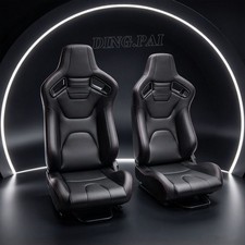 2pcs Universal Car Racing Seats Reclinable Bucket Seats Pvc Leather With Slider