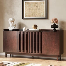 Storage Cabinet, Buffet Cabinet with Grille Doors and 2 Adjustable Shelves, Mid 