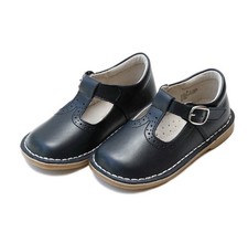L'Amour Navy Buckle Perforated Mary Jane Girls Flat Shoes Straps Comfort