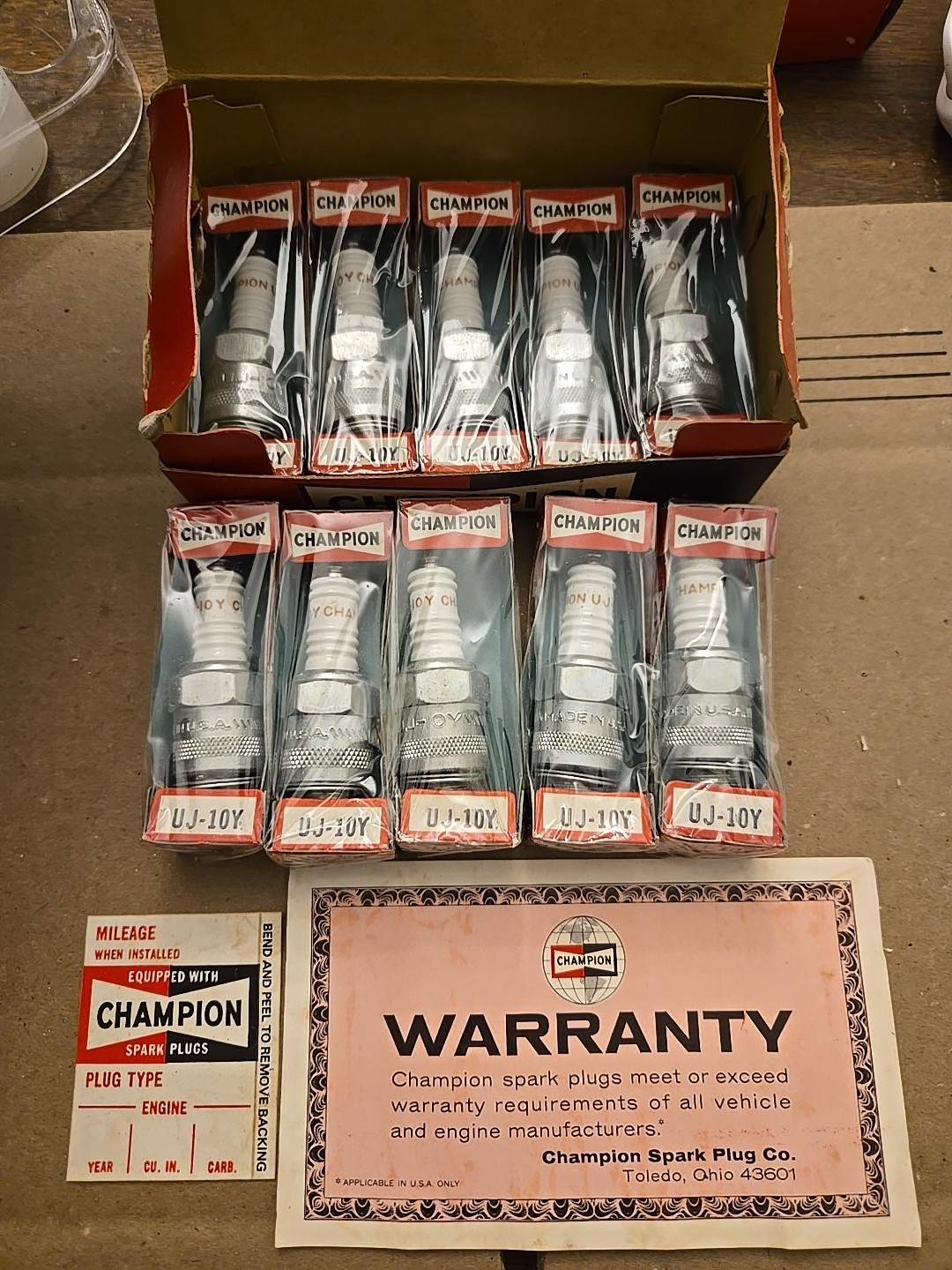 Vintage NOS Champion UJ-10Y Spark Plugs 10 Pack  Made USA
