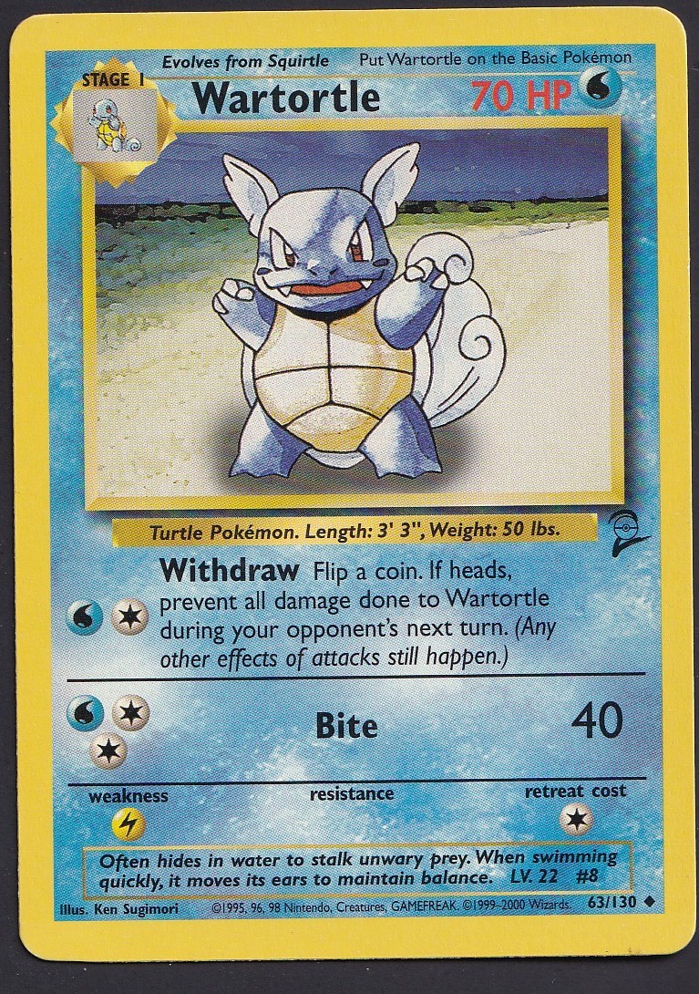 Pokemon 63/130 Wartortle Base Set 2 Uncommon NM