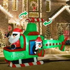 6.5FT Christmas Inflatable Helicopter Santa Claus Yard Decoration with Rotating
