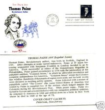 1292 Thomas Paine, Cover Craft Cachets, (CCC), FDC