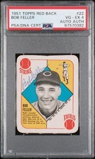 1951 Topps Red Back Bob Feller #22 AUTO PSA 4 VGEX! POP 2 HIGHEST GRADED!!