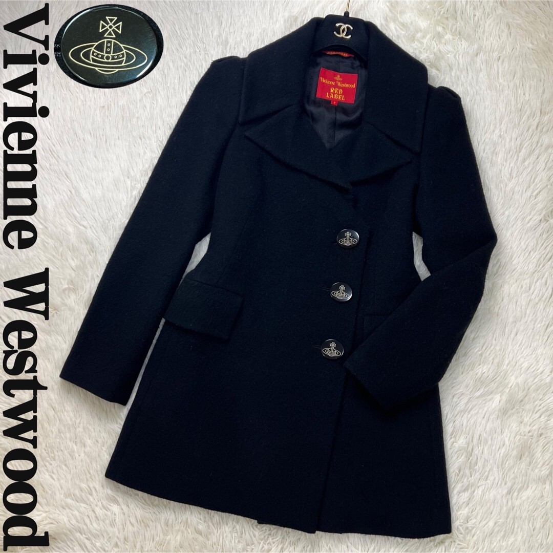 Vivienne Westwood Popular Angora Wool Coat Orb Button Women's Size L Black USED