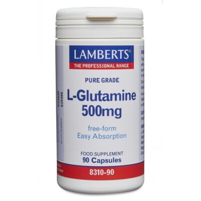 Lamberts L-Glutamine 500mg Capsules (90). BBE 09/2028